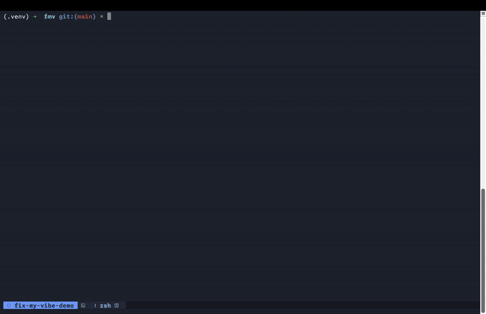 Registering the MCP server — claude mcp add fix-my-vibe, then claude mcp list showing fix-my-vibe Connected.